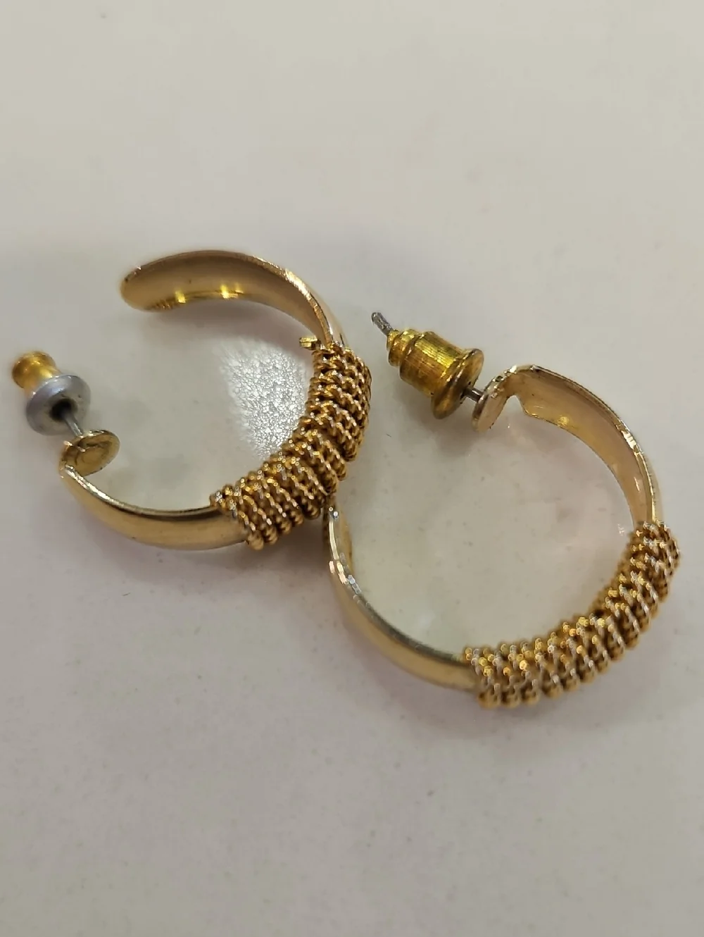 Gold Tone Post Hoop Earrings Costume Jewelry Chain Wrapped